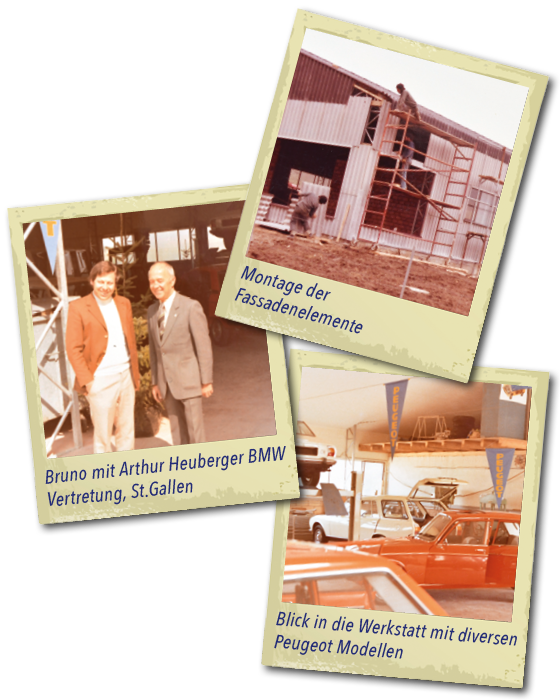 Der junge Garagenbetrieb entwickelte sich schnell weiter und brauchte mehr Platz. 1974 konnte der neue Betrieb am jetzigen Standort eröffnet werden. Mit der Markenvertretung von Peugeot fällte Bruno Kaufmann eine weitsichtige Entscheidung.